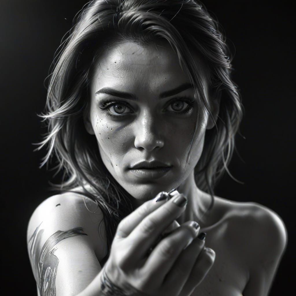 Woman with Gib: Hyper-Detailed Sin City Graphite Sketch