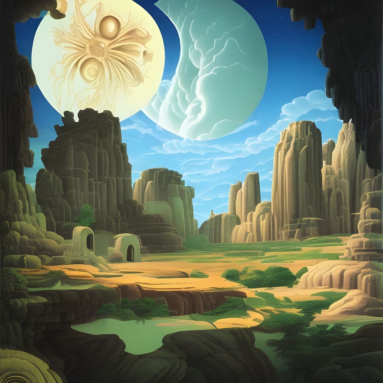 Temple in New Moon Canyon: Detailed Muted Artwork