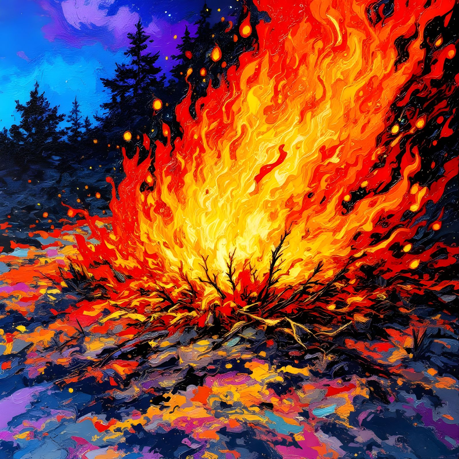 Burning Bush on Holy Ground: Post-Impressionist Acrylic