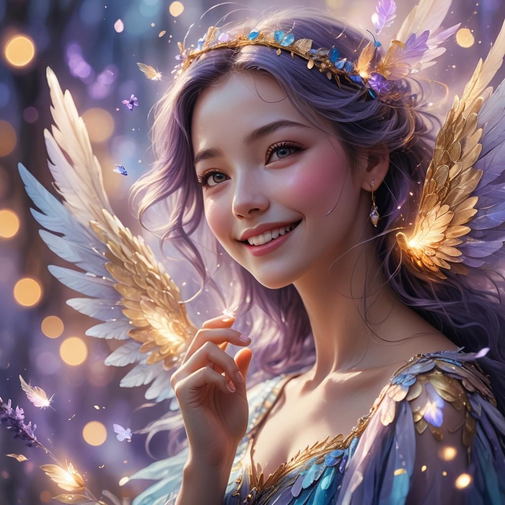 Ethereal Portrait with Wings in Dreamlike Pastel Art