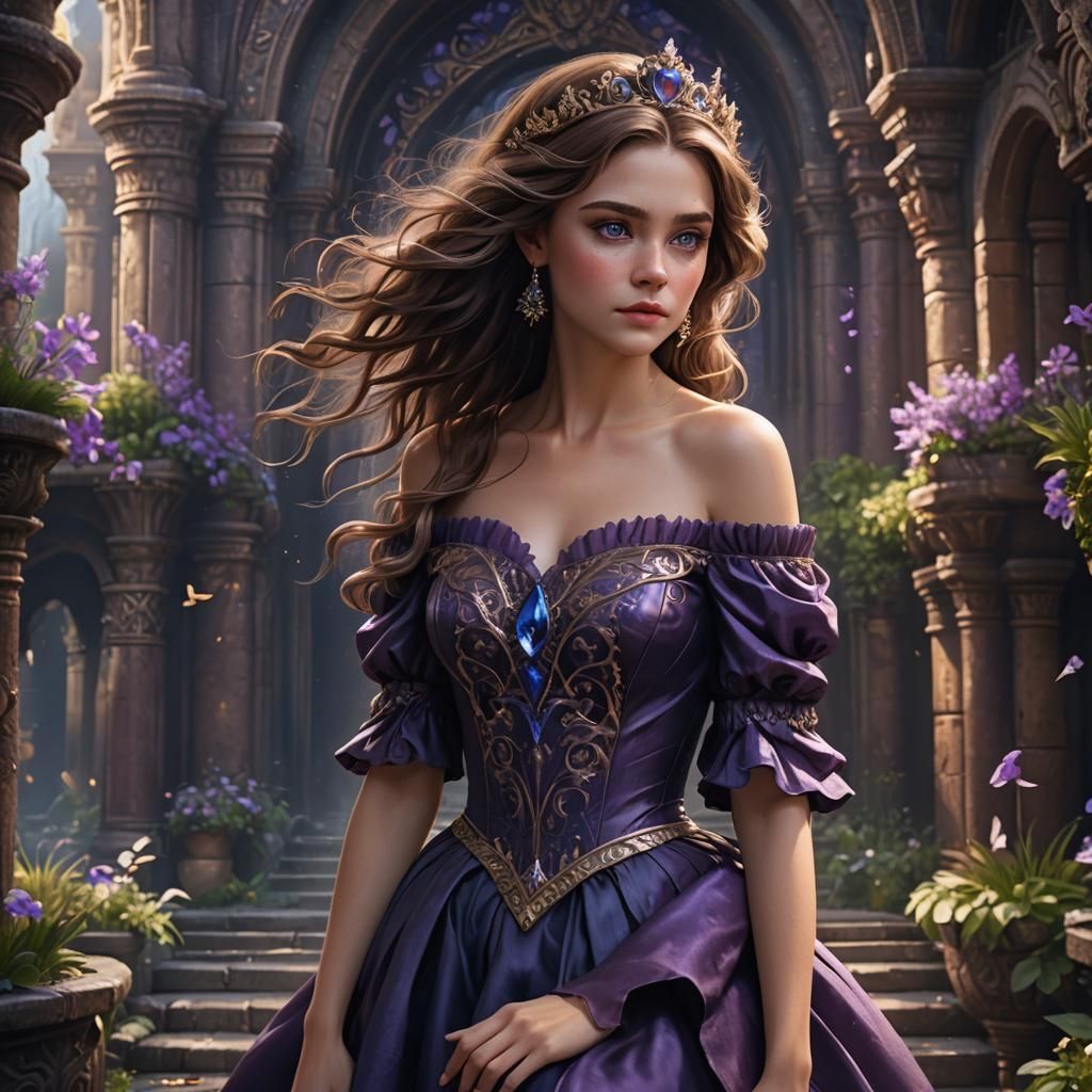 Fantasy Princess with Purple Dress, Detailed Matte Painting