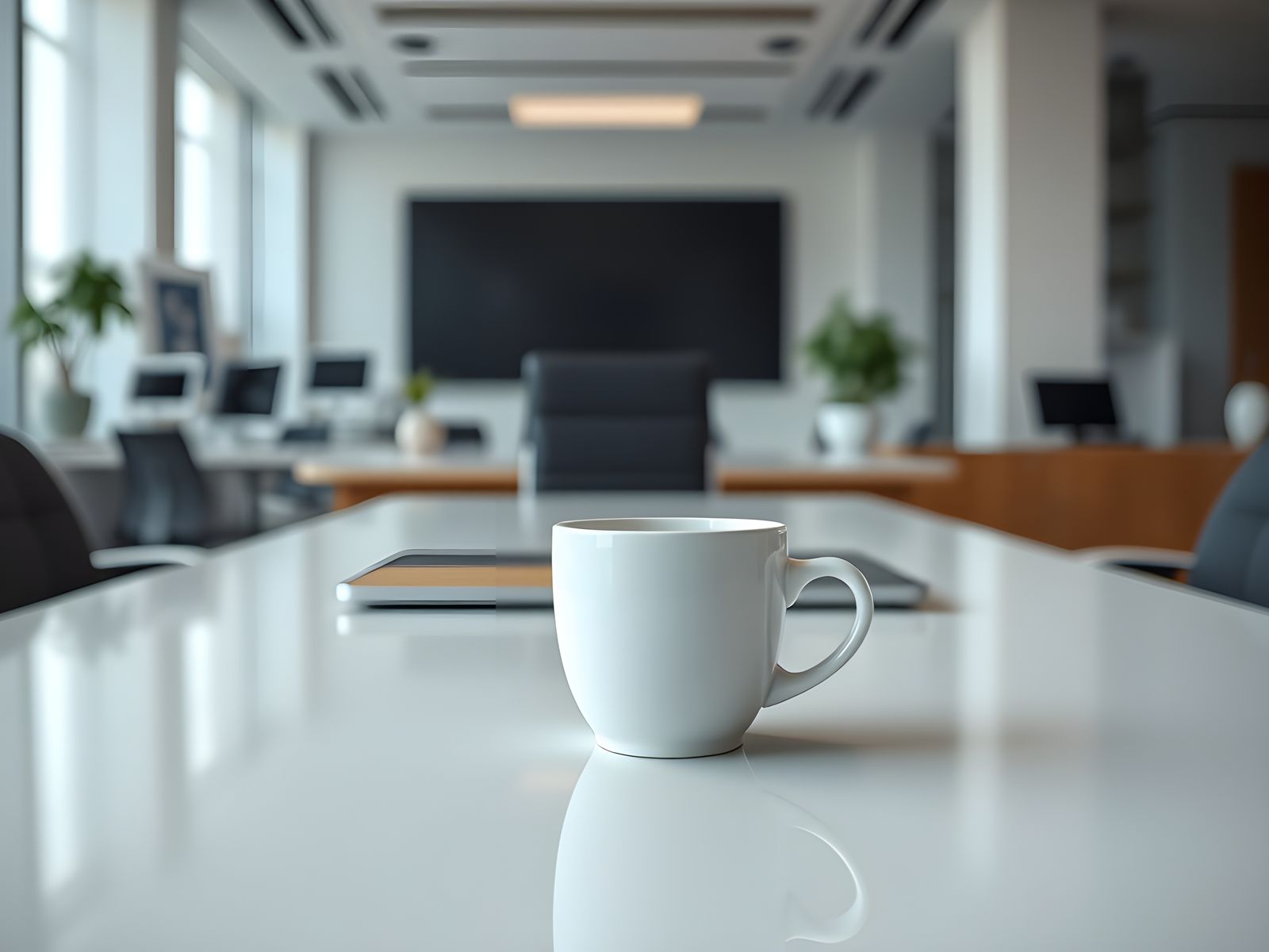 White Coffee Cup and Laptop in Hyper-Realistic Style