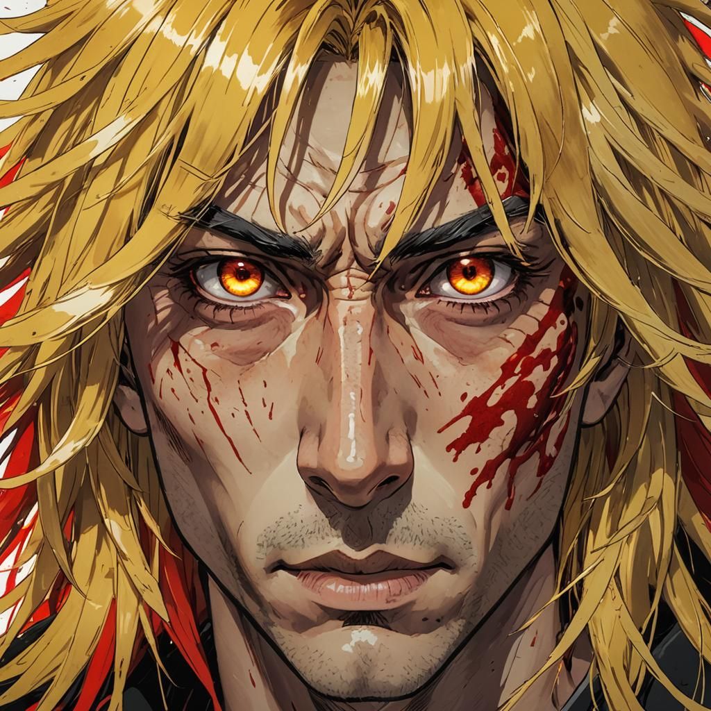 Dynamic Anime Portrait of a Man with Fiery Hair