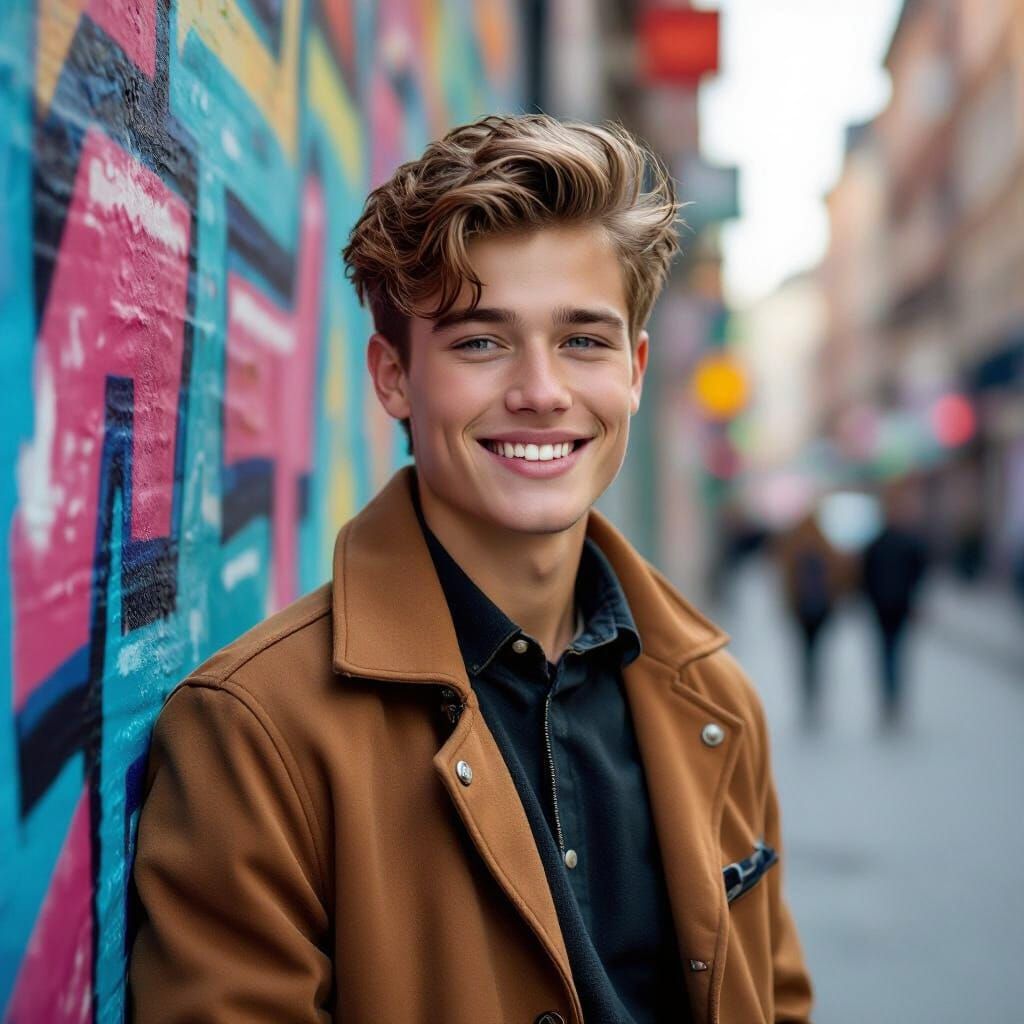 Handsome Swedish Boy in Urban Setting, Photorealistic Art