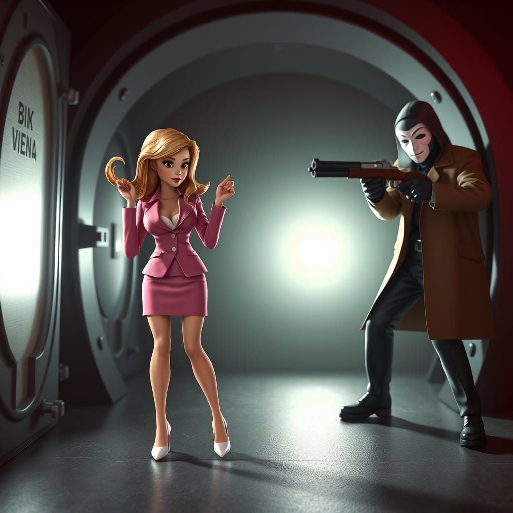 Bank Robbery Scene in Stylized 3D Realism