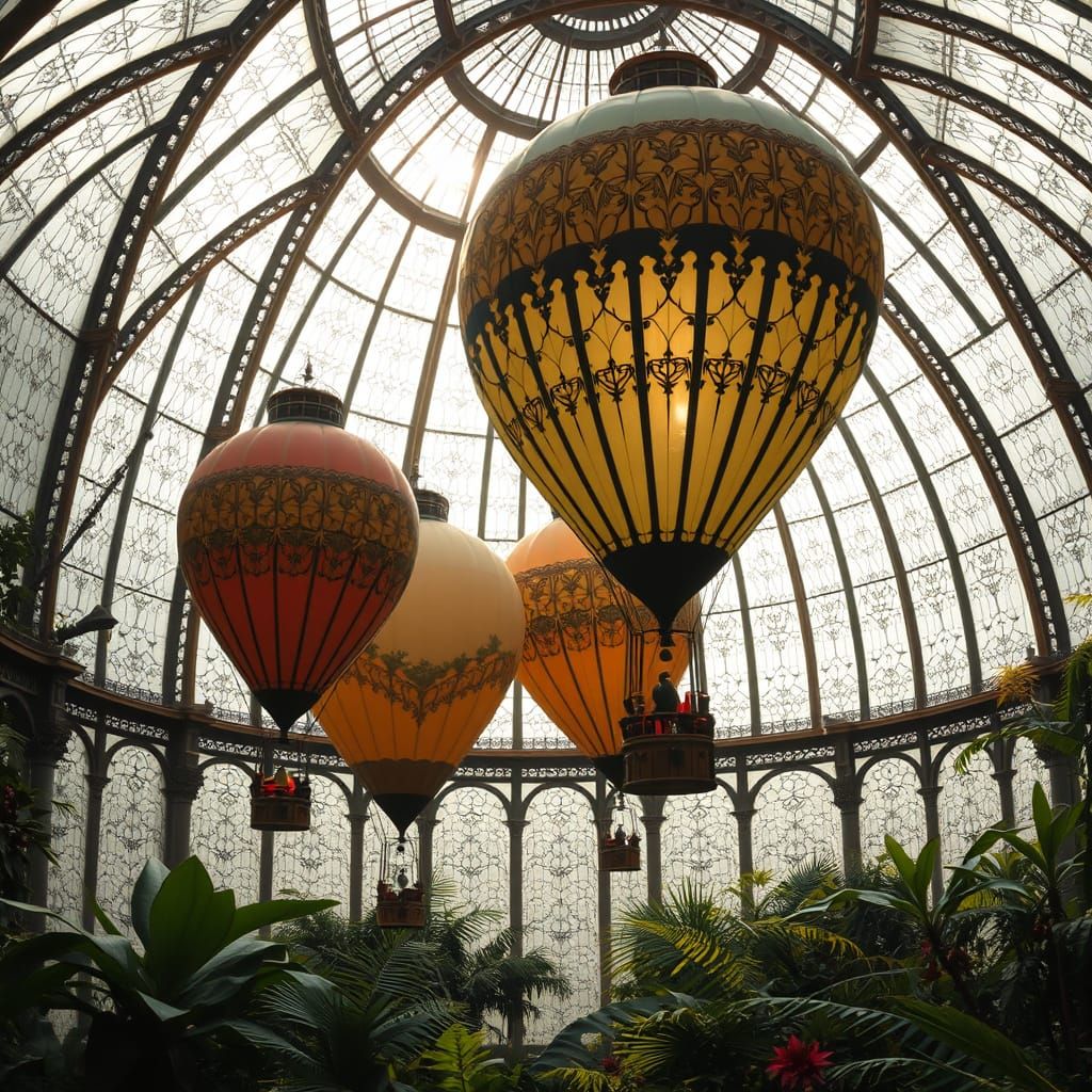 Steampunk Balloons in Art Nouveau Greenhouse