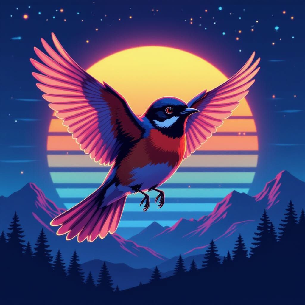 Robin Flies By: Synthwave Neon Retro Art
