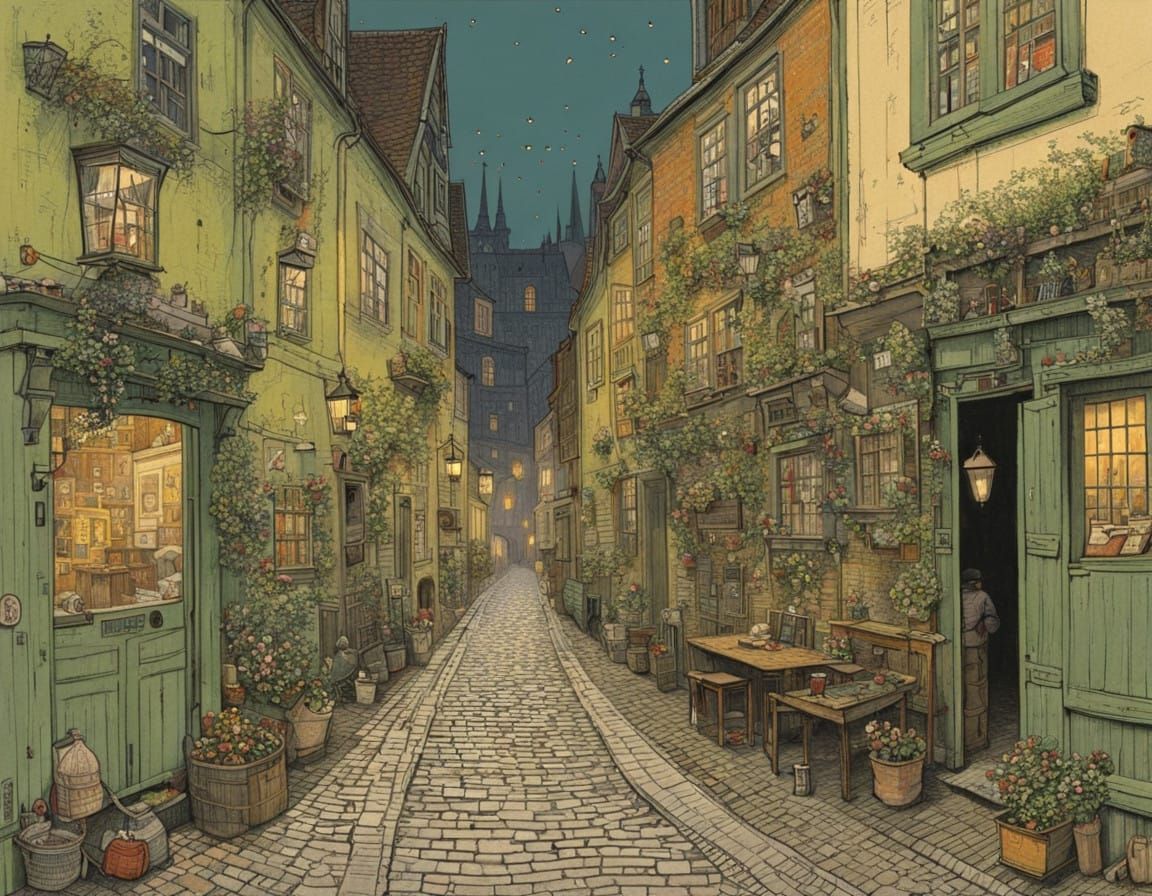 Danish Port Town Alley in Intricate Impressionist Style