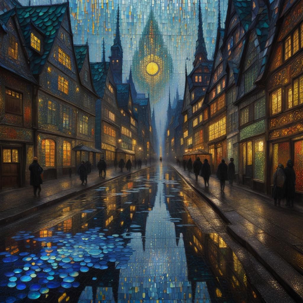 Complex Optical Illusion in Stained Glass Mosaic Style