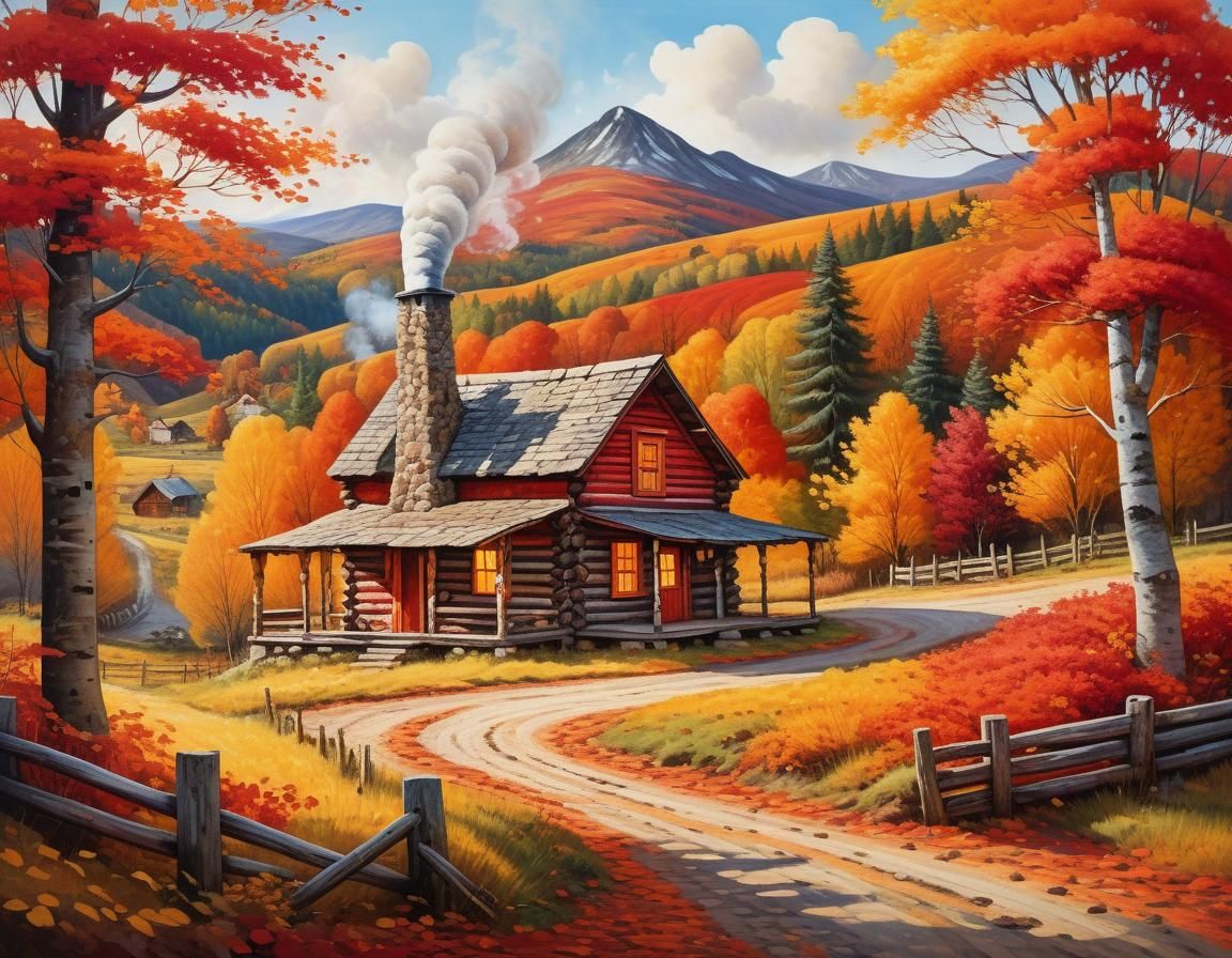 Picturesque Autumn Countryside Scene as Texture Painting