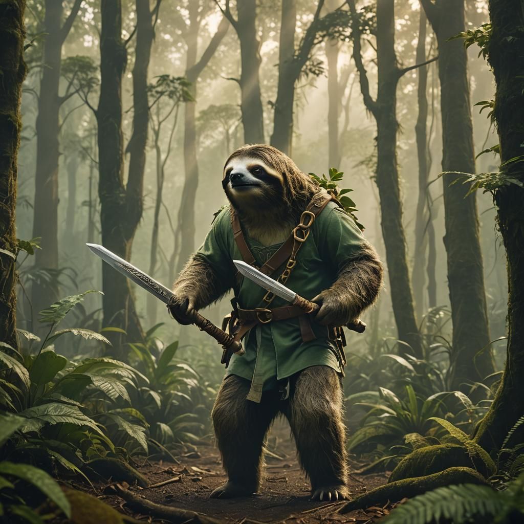 Link as a Sloth in Misty Forest, Cinematic Style
