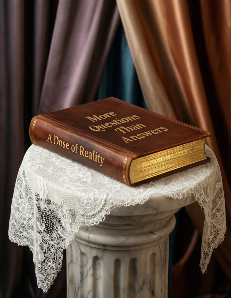 Leatherbound Book on Lace Tablecloth with Gold Edging