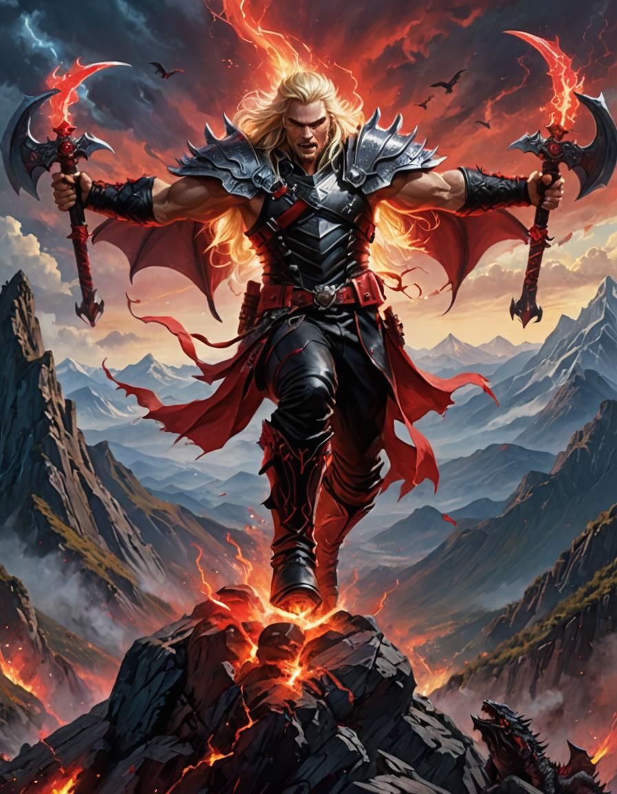 Roaring Warrior with Plasma Axes and Dragons