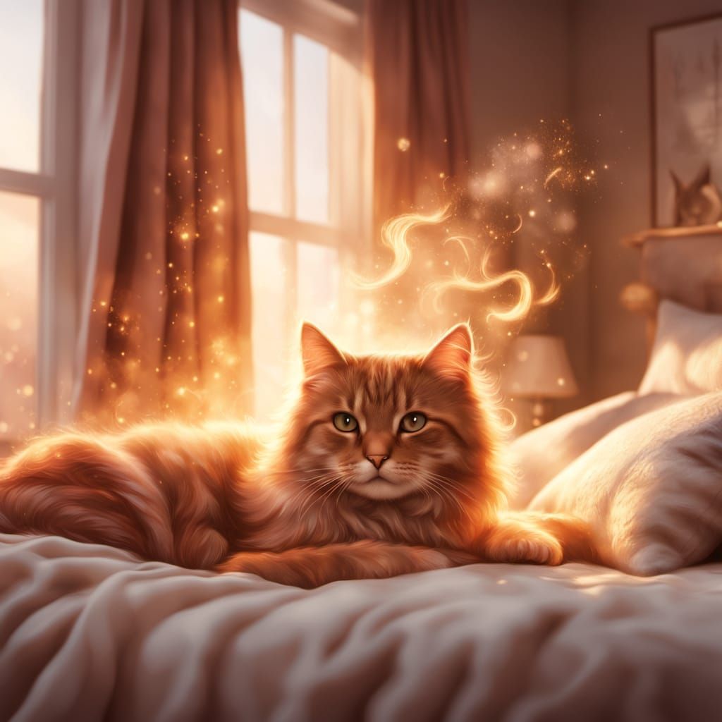 Cozy Bedroom Sanctuary with Cats in Golden Light