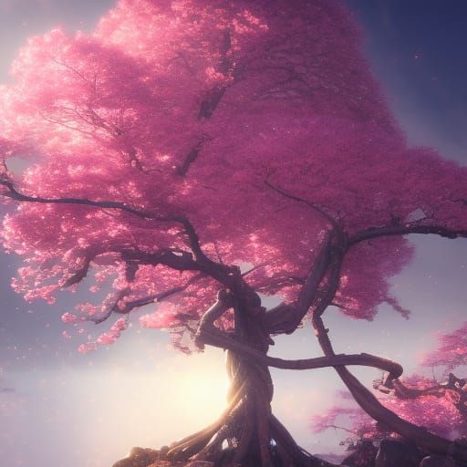 Detailed Matte Painting of Japanese Sakura Tree