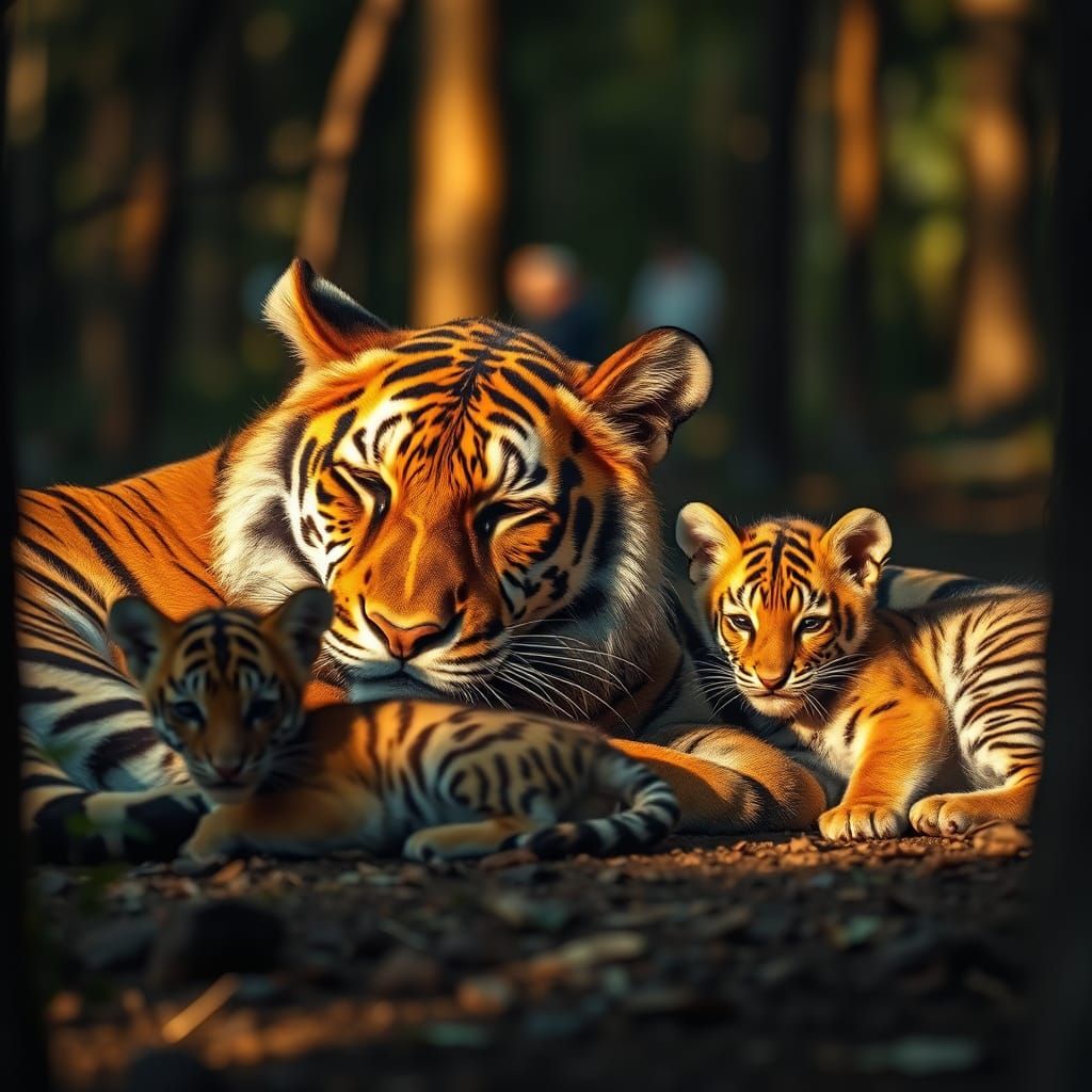Tiger Family in Golden Light, Wildlife Photography