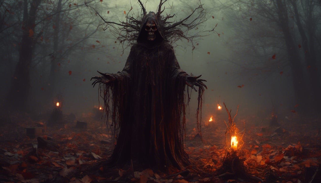 Creepy Samhain Figure in Witchcore Style