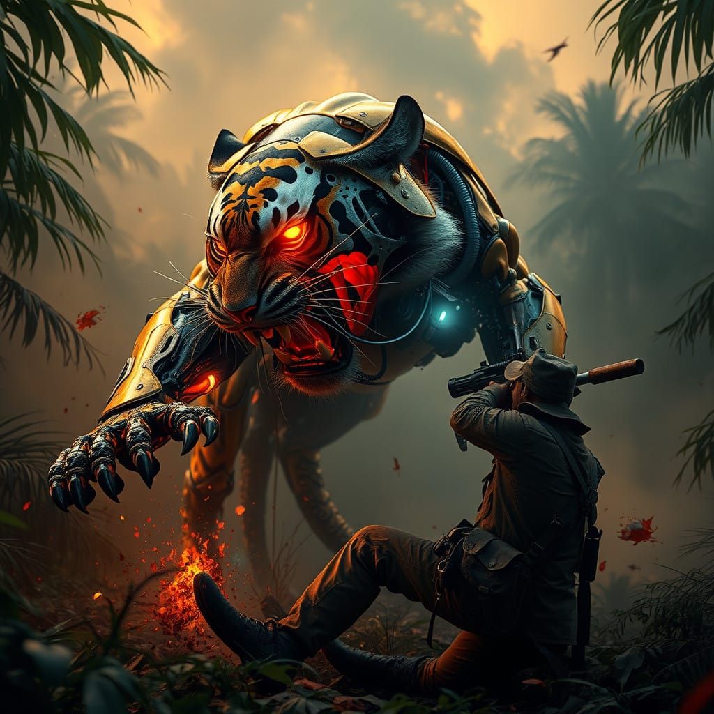 Cyberpunk Bengal Tiger Unleashes Fury in Futuristic Indian J...