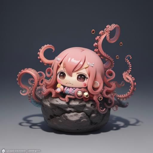 Cute Pink Chibi Octopus in Anime Style