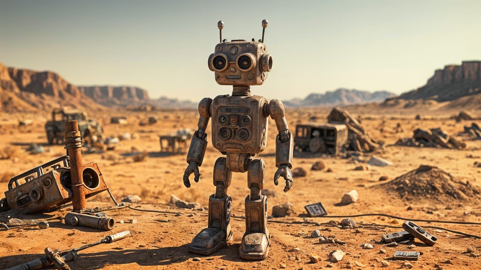 Vintage Toy Robot in Desert Wasteland