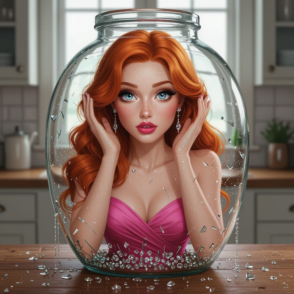 Woman Trapped in Jar with Diamond Accents