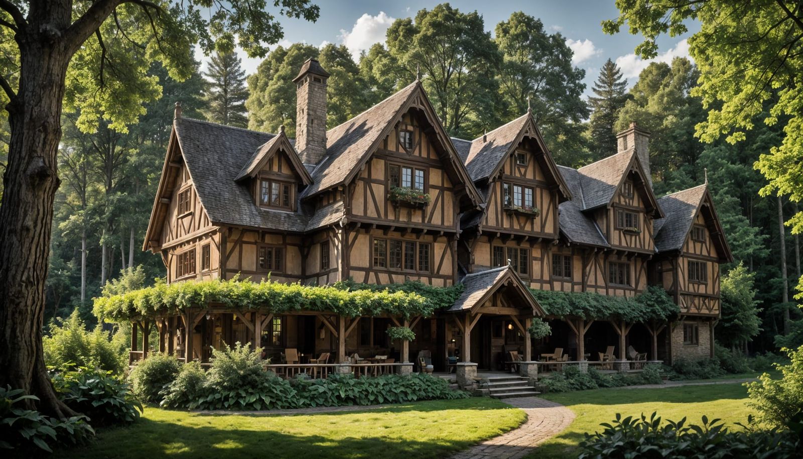 Majestic Half-Timbered Lodge in the Woods