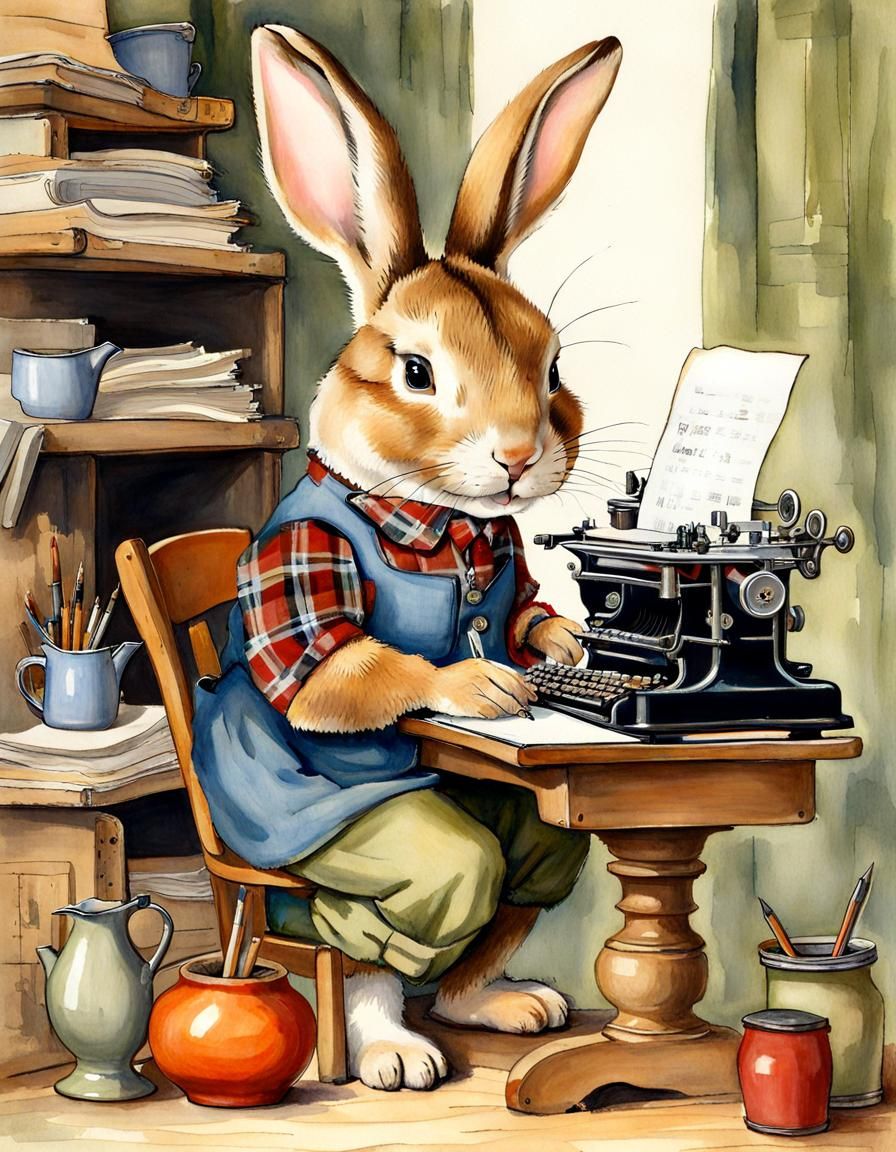 Rabbit Writer: Whimsical Art Inspired by Beatrix Potter