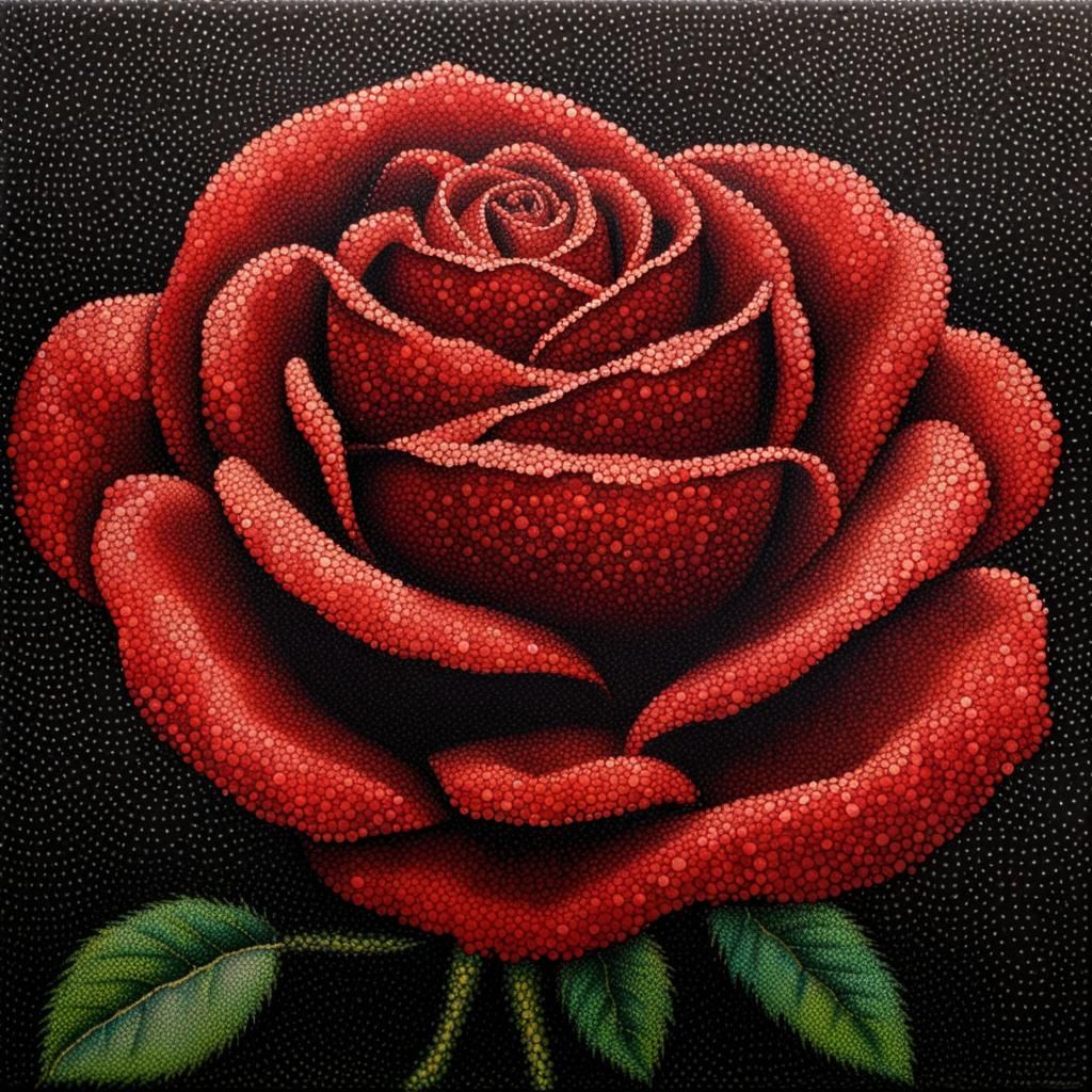 Blood Red Rose in Kinetic Pointillism
