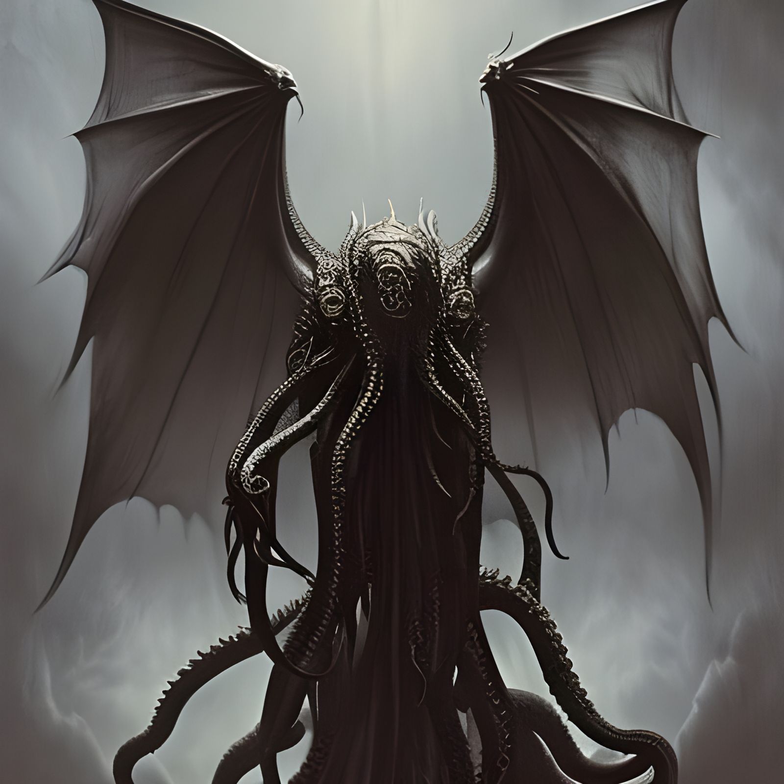 Nightmarish Dragon-Cthulhu Hybrid Emerges from Shadows