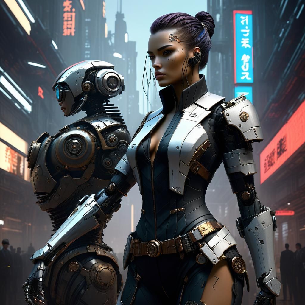 Majestic figure of a girl in a suit, cyberpunk art by David ...