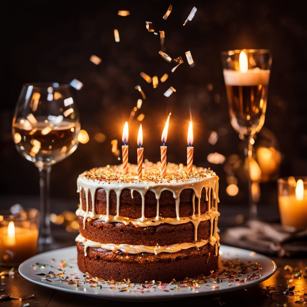 Girls Surrounding a Confetti Birthday Cake, Crying and Holdi...