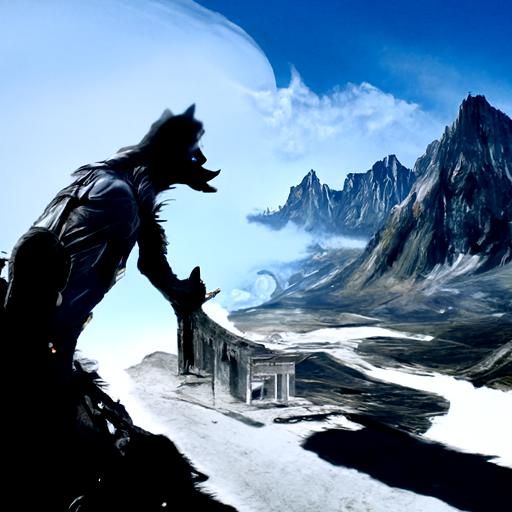 Fantasy Werewolf Howling at Moon: Matte Painting