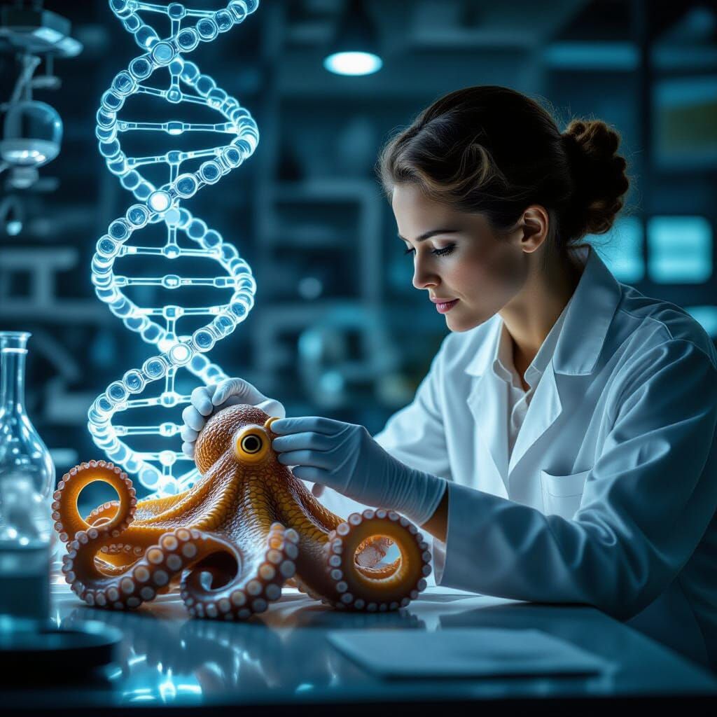 Rosalind Franklin and Octopus in Sci-Fi Setting