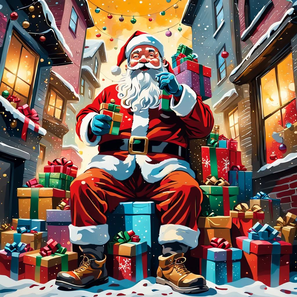 Festive Santa Claus Graffiti Street Art