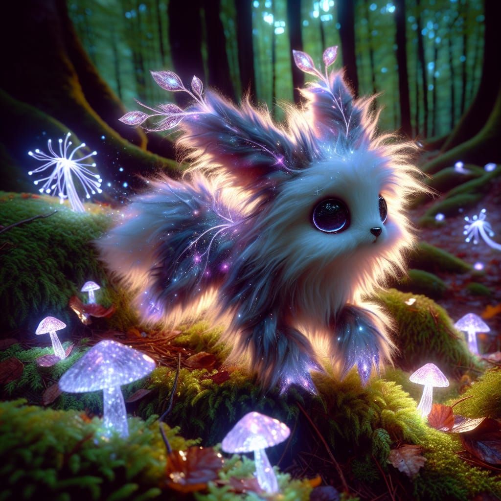 Luminescent Creature in Crystal Forest