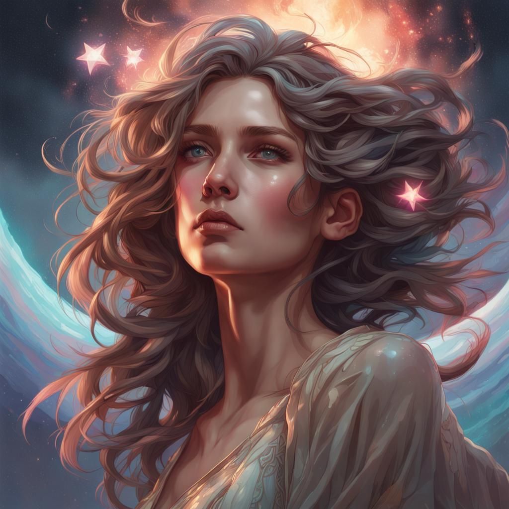Longing Gaze: A Detailed Portrait Reaching for Stars
