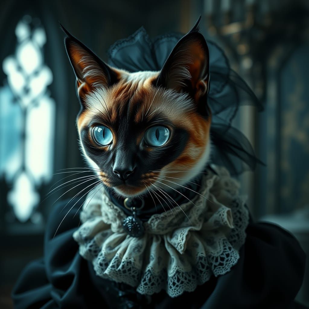Majestic Siamese Cat in Gothic Velvet Robes