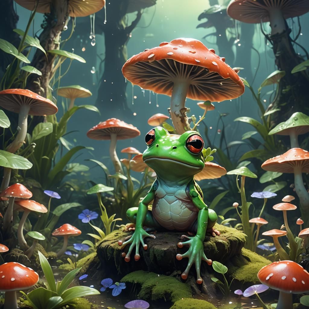 Cute Frog in Alien World: Vibrant 3D Anime Art
