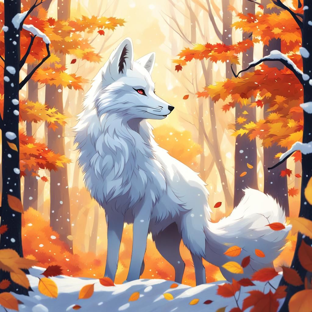 Anime Fox in Autumn Forest, Studio Trigger Style