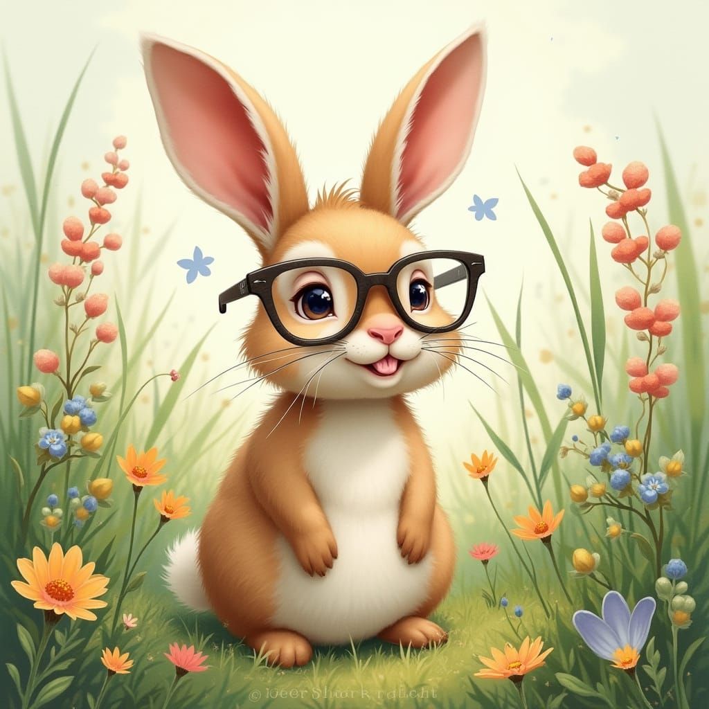 Whimsical Bunny in Trendy Glasses