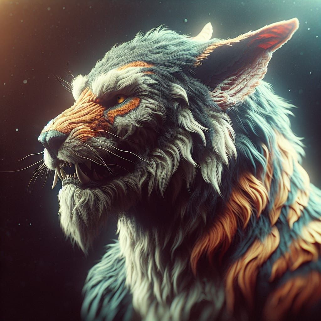 Epic Tiger-Wolf Hybrid in Cinematic Film Still