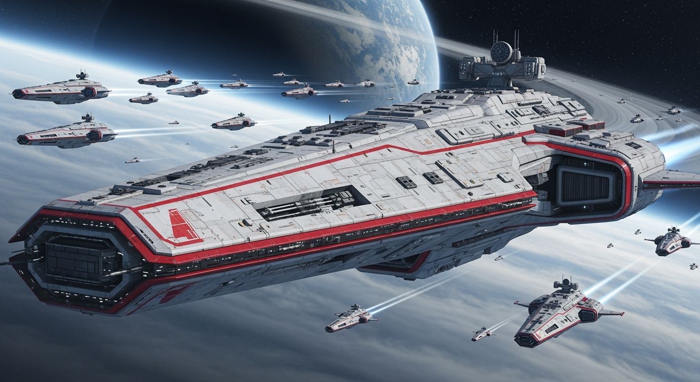 Colossal Spacecraft Fleet Launches in Futuristic Style