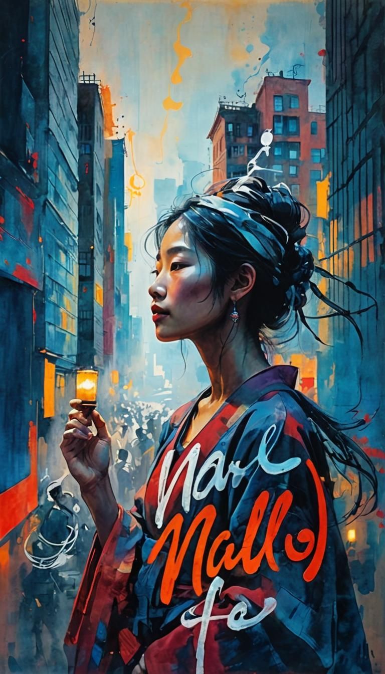 Mystic Calligraphy on Ancient Parchment in Japanese Style