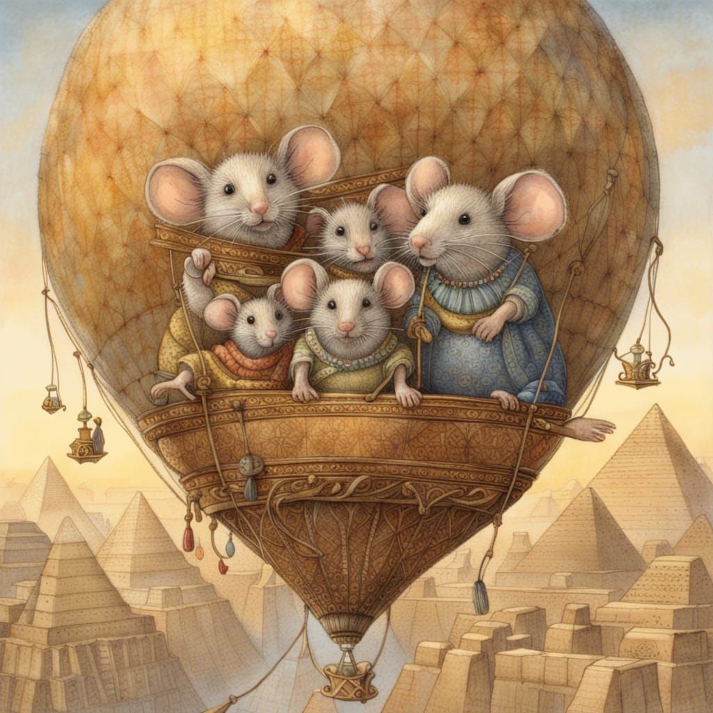 Mouse Family Travels Egypt in Hot Air Balloon