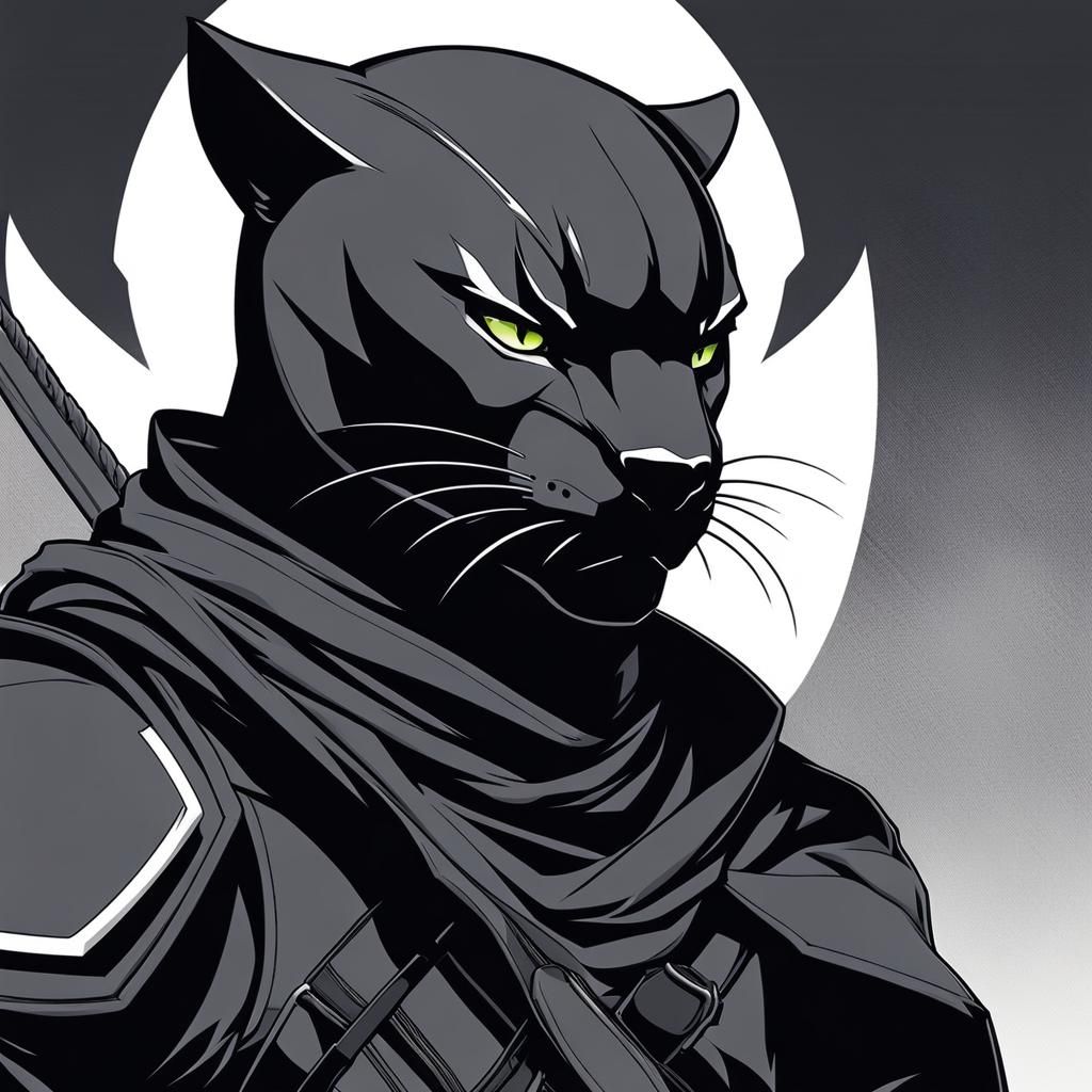 Fierce Ninja Panther in Anime Style