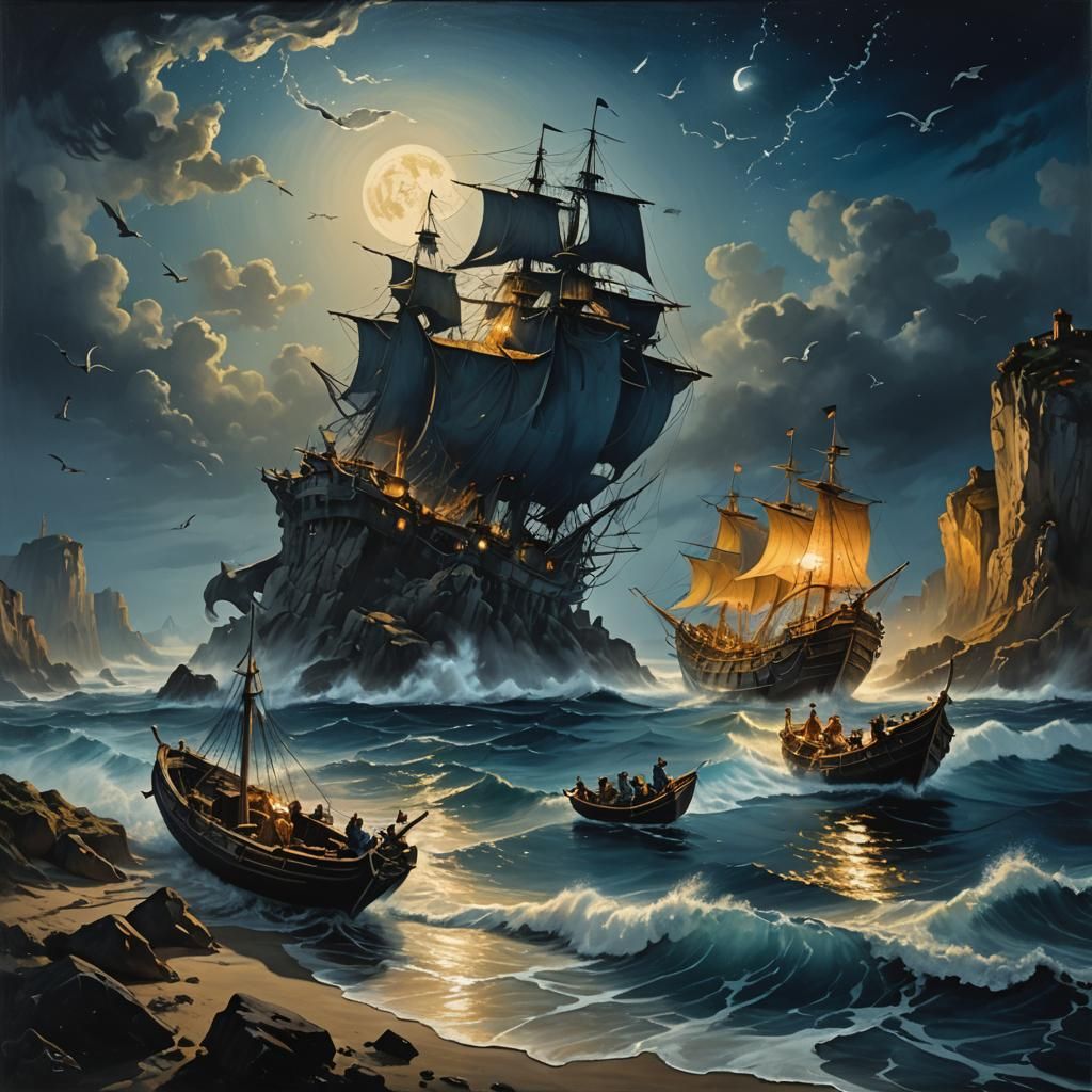 Flying Dutchman Landing: Hyperrealistic Concept Art