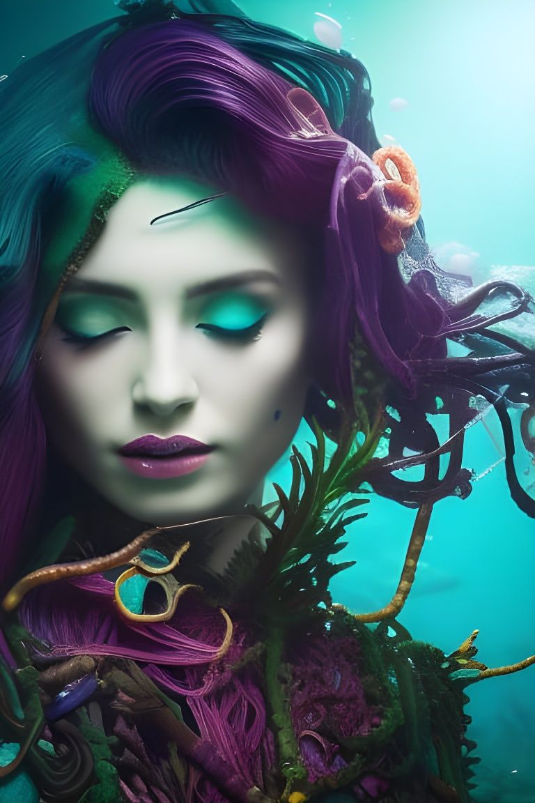 Biopunk Seaweed Enchantress Underwater Portrait