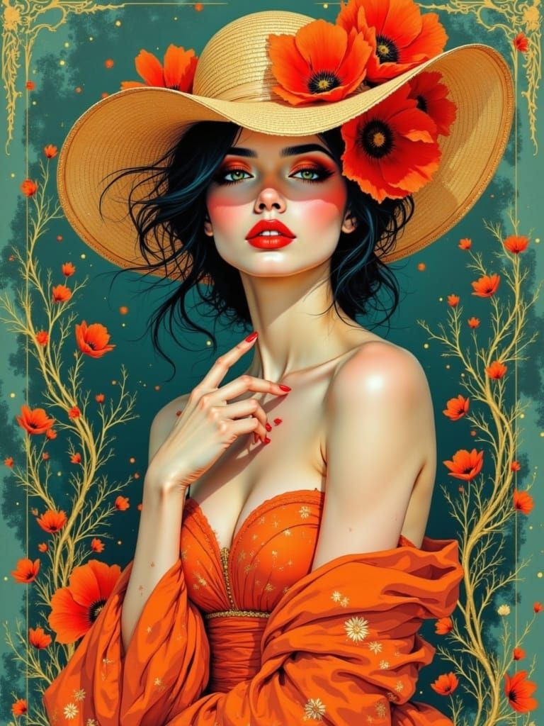 Dreamlike Goddess in Crimson Bloom