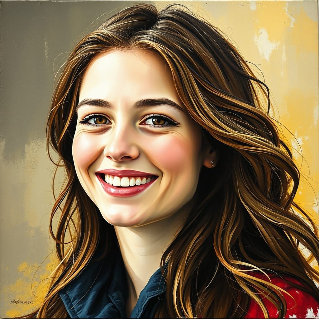 Expressionist Portrait of Smiling Woman in Impasto Gouache