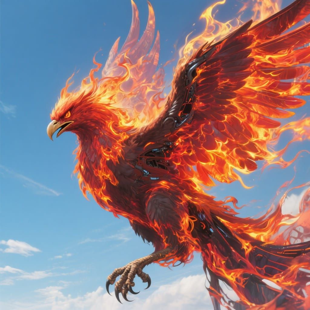 Fiery Phoenix Soaring Through the Sky in Concept Art Style